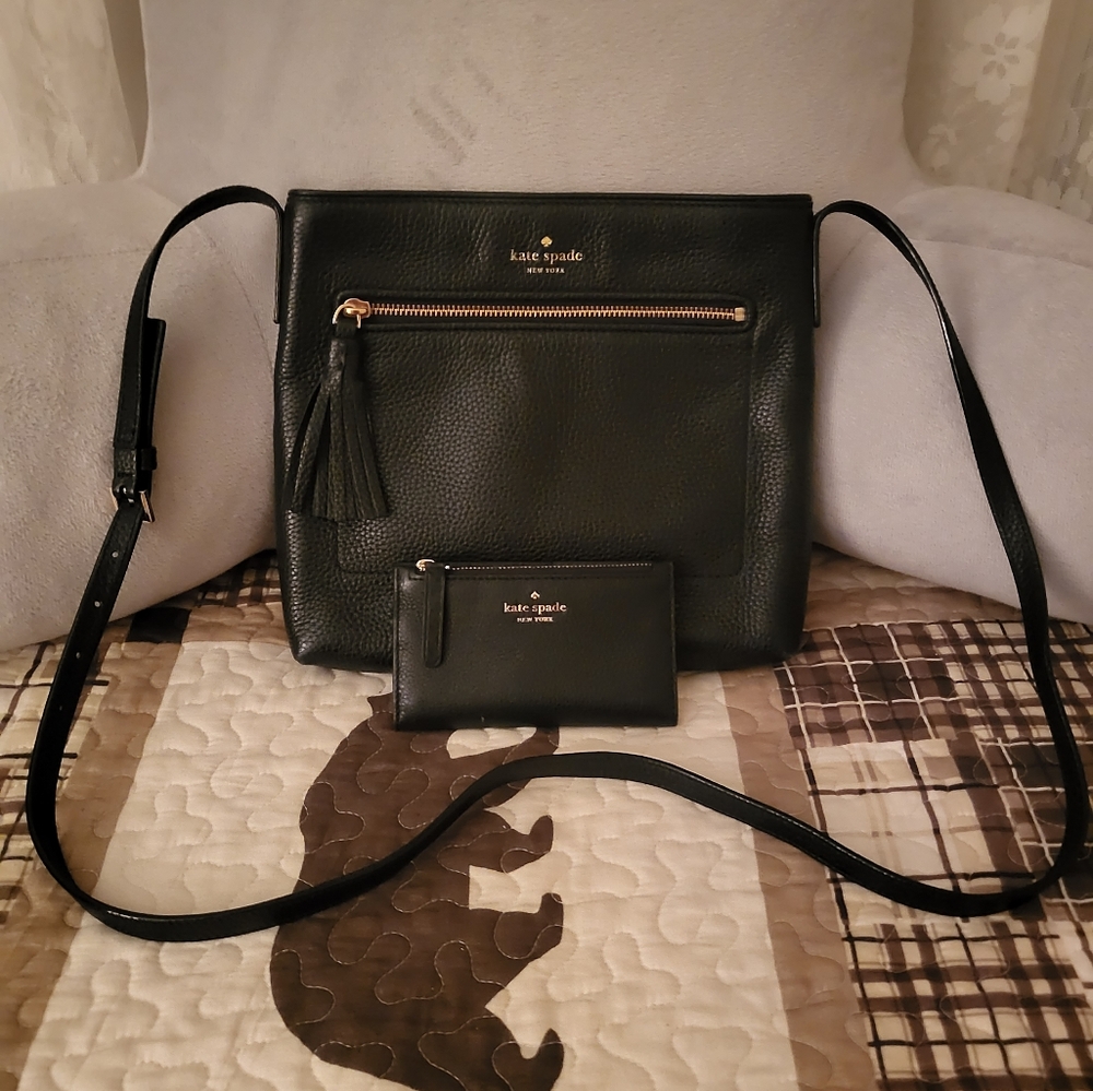Kate spade black leather crossbody and wallet